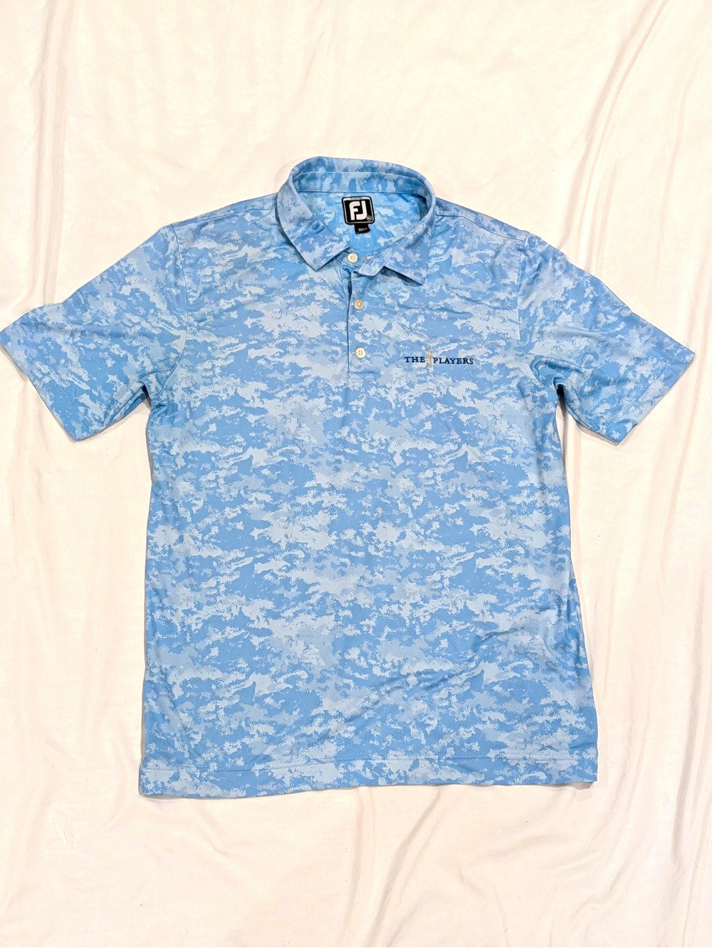The Players FootJoy Junior's XL Blue/White Camo Short Sleeve Collared Polo